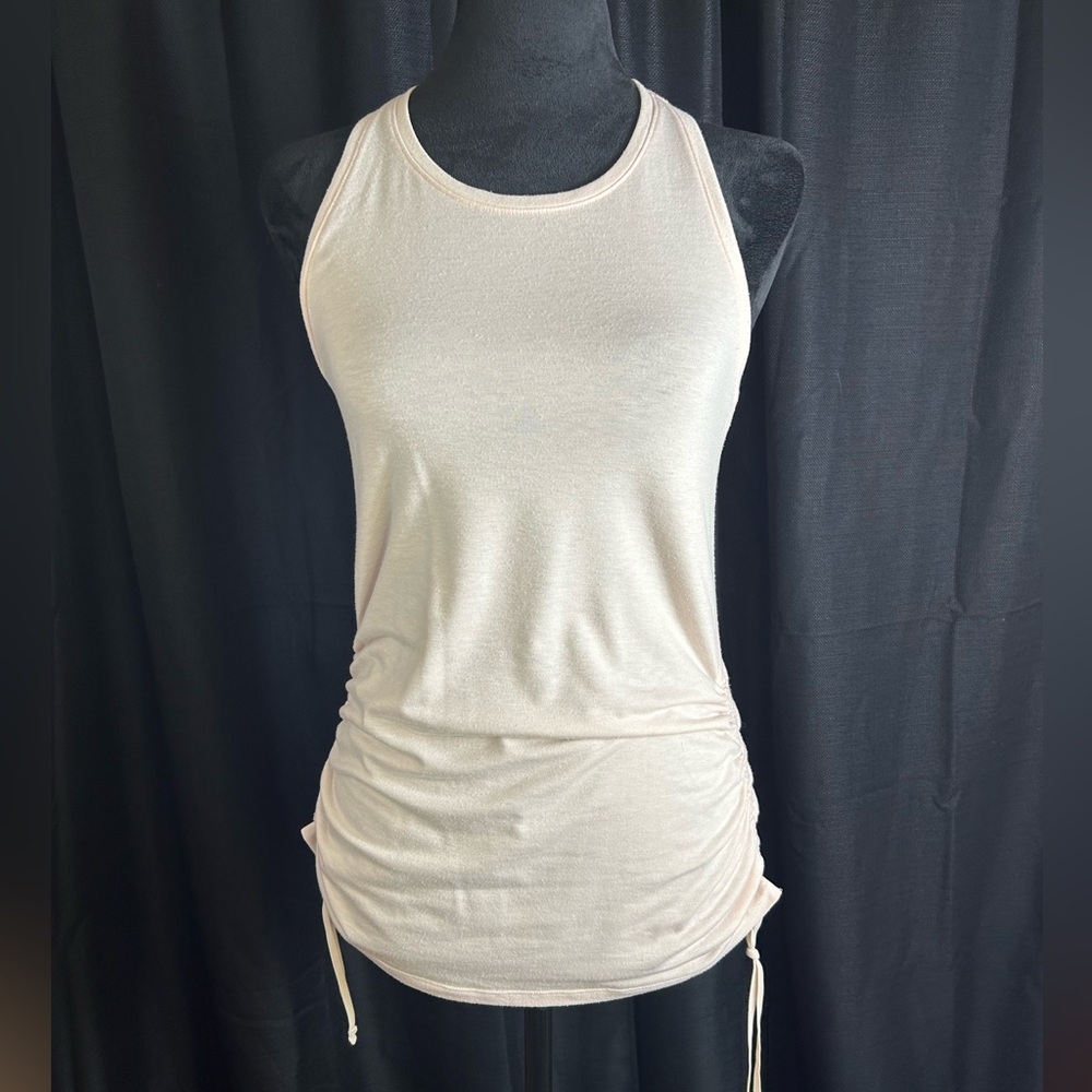 Athleta Women’s Light Pink Racerback Tank Top Gathered Side Size XS o8